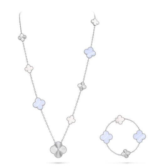[Lumina]DETACHABLE CLOVER 15(11+4) FLOWER SILVER NECKLACE SET