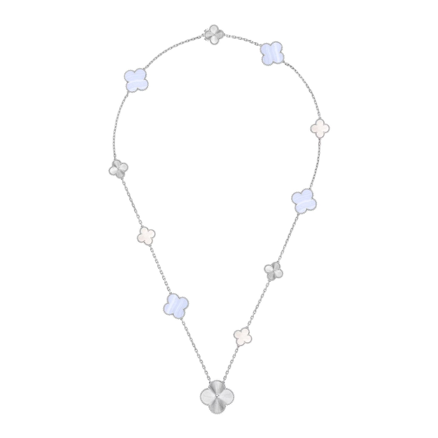 [Lumina]DETACHABLE CLOVER 15(11+4) FLOWER SILVER NECKLACE SET