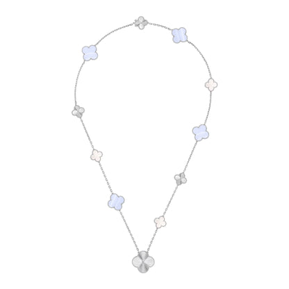 [Lumina]DETACHABLE CLOVER 15(11+4) FLOWER SILVER NECKLACE SET