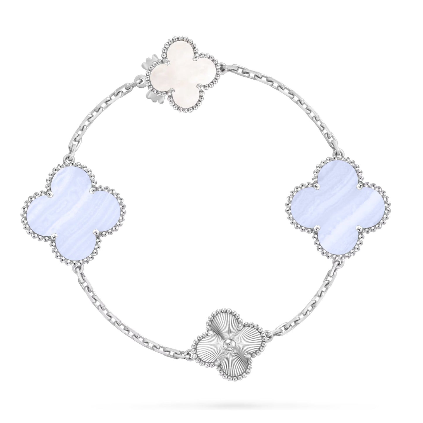 [Lumina]DETACHABLE CLOVER 15(11+4) FLOWER SILVER NECKLACE SET