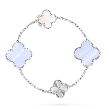 [Lumina]DETACHABLE CLOVER 15(11+4) FLOWER SILVER NECKLACE SET