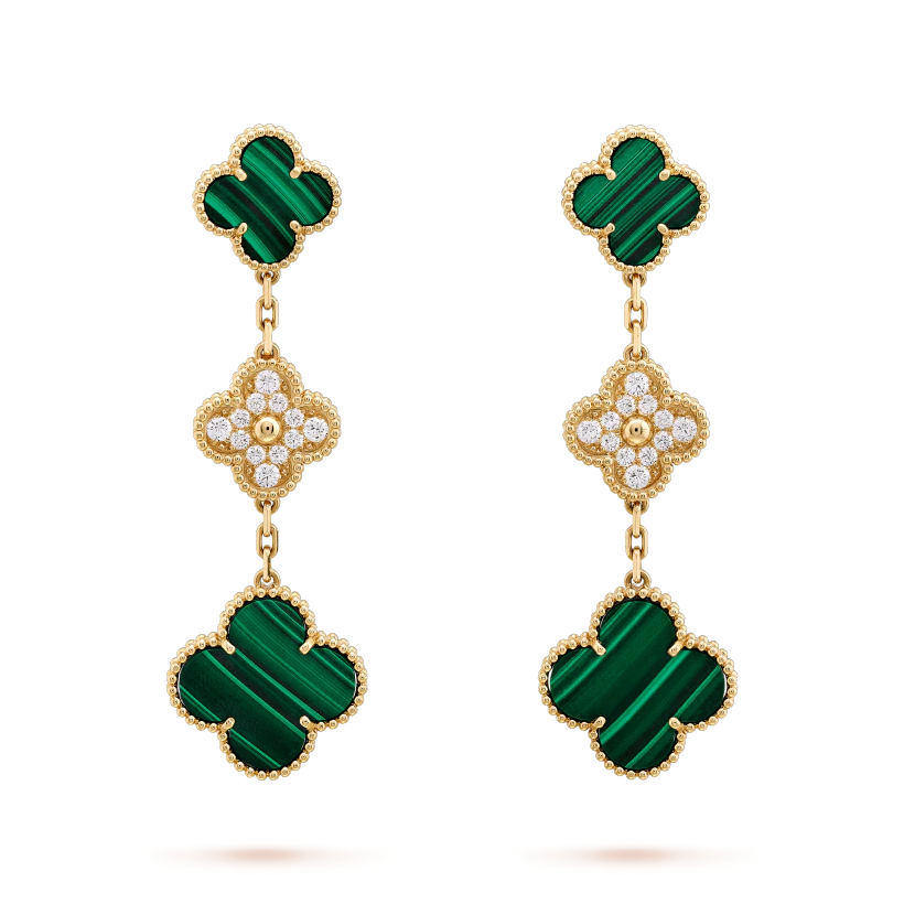 [Lumina]CLOVER EARRINGS GOLD MALACHITE DIAMOND 3 MOTIF