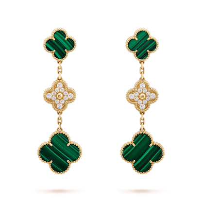 [Lumina]CLOVER EARRINGS GOLD MALACHITE DIAMOND 3 MOTIF