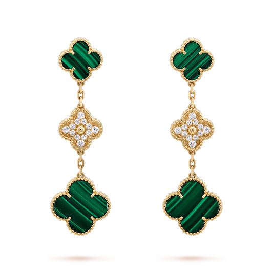 [Lumina]CLOVER EARRINGS GOLD MALACHITE DIAMOND 3 MOTIF