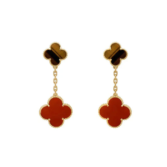 [Lumina]CLOVER  2 MOTIF  TIGER EYE CARNELIAN EARRINGS