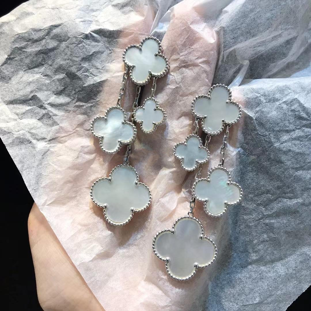 [Lumina]CLOVER EARRINGS WHITE MOP 4 MOTIFS SILVER