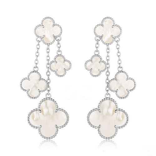 [Lumina]CLOVER EARRINGS WHITE MOP 4 MOTIFS SILVER