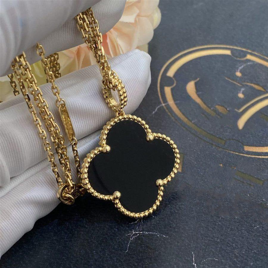 [Lumina]CLOVER 25MM GOLD ONYX BIG CLOVER NECKLACE