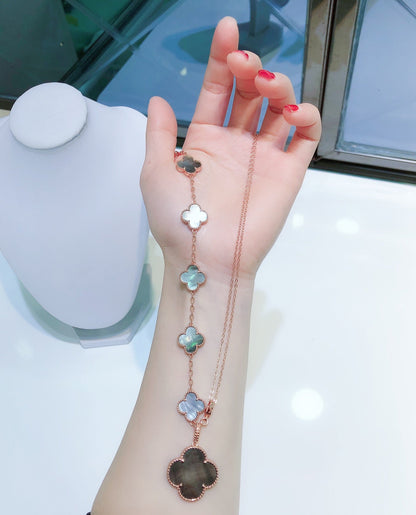 [Lumina]COMBINED BRACELET 5 MOTIFS AND NECKLACE DARK MOP Lumina GOLD