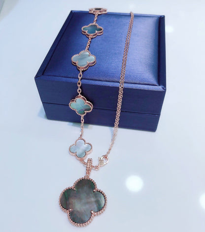 [Lumina]COMBINED BRACELET 5 MOTIFS AND NECKLACE DARK MOP Lumina GOLD
