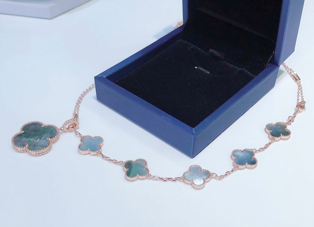 [Lumina]COMBINED BRACELET 5 MOTIFS AND NECKLACE DARK MOP Lumina GOLD