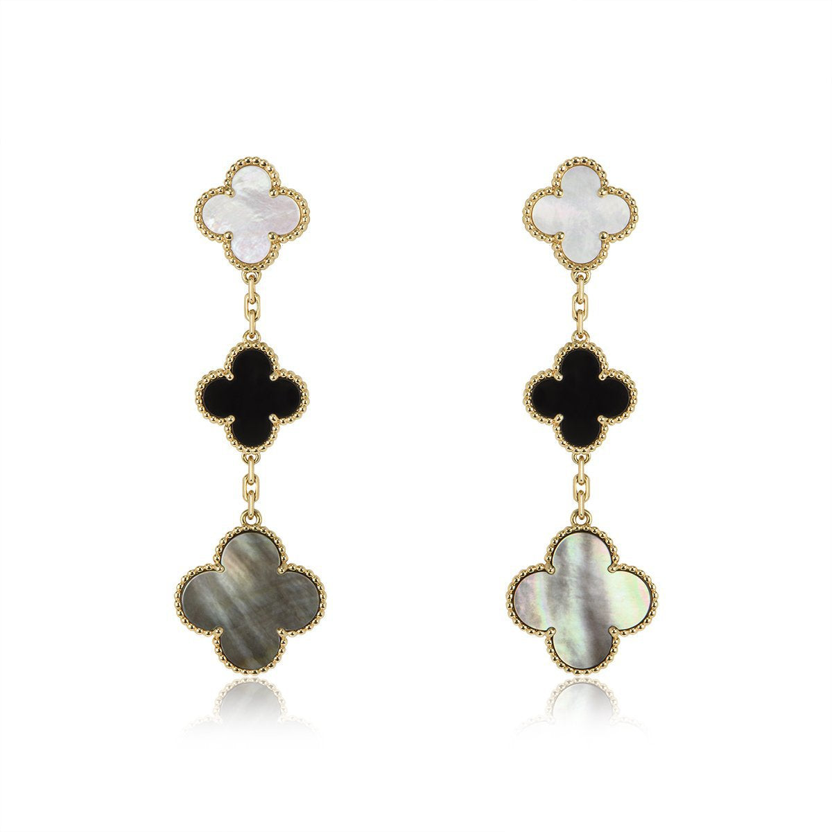 [Lumina]CLOVER EARRINGS GOLD ONYX MOP 3 MOTIF