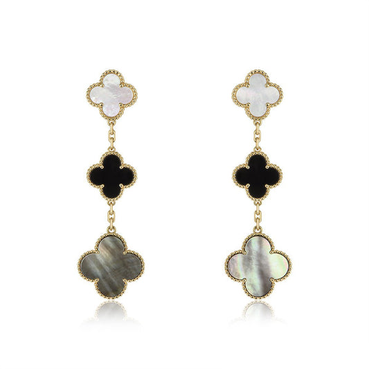[Lumina]CLOVER EARRINGS GOLD ONYX MOP 3 MOTIF