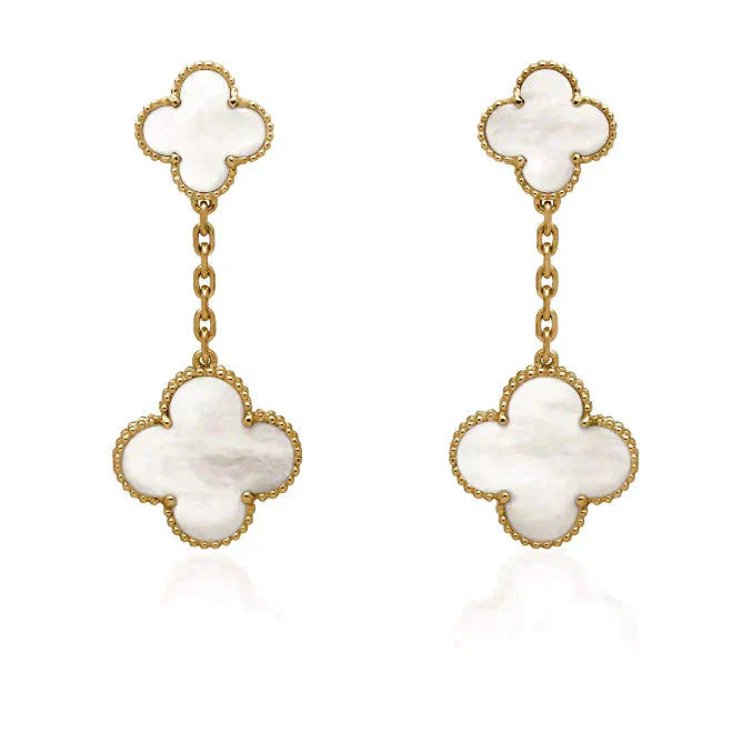 [Lumina]CLOVER 2 MOTIF WHITE MOP EARRINGS