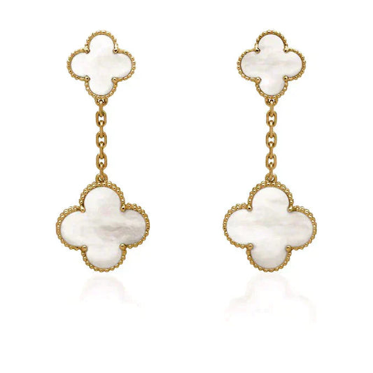 [Lumina]CLOVER 2 MOTIF WHITE MOP EARRINGS