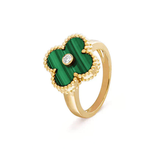 [Lumina]CLOVER MALACHITE RING GOLD DIAMOND